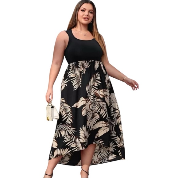 SHEIN Dresses & Skirts - Tropical Black Dress Plus Size 20 Cruise Vacation Travel SHEIN Maxi NEW
